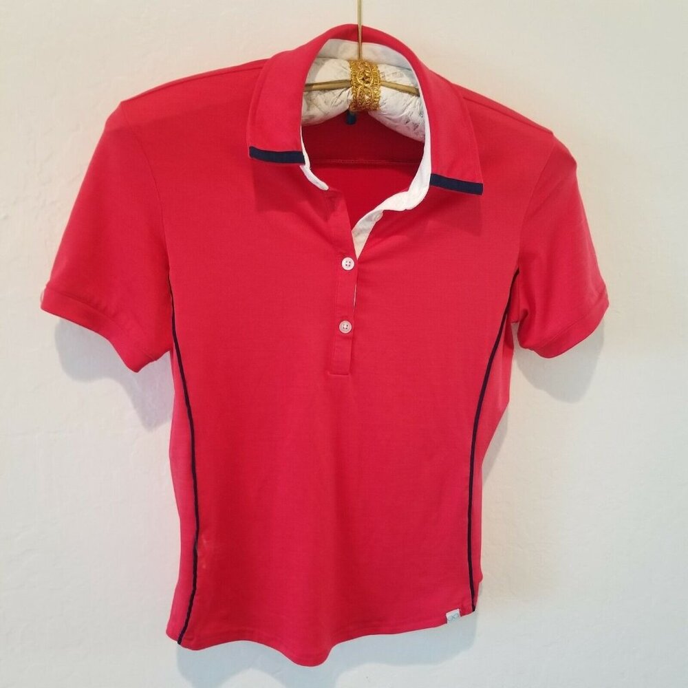 GG Blue Women's Casual Active Golf Polo Shirt Short Sleeve Small Red Stretch